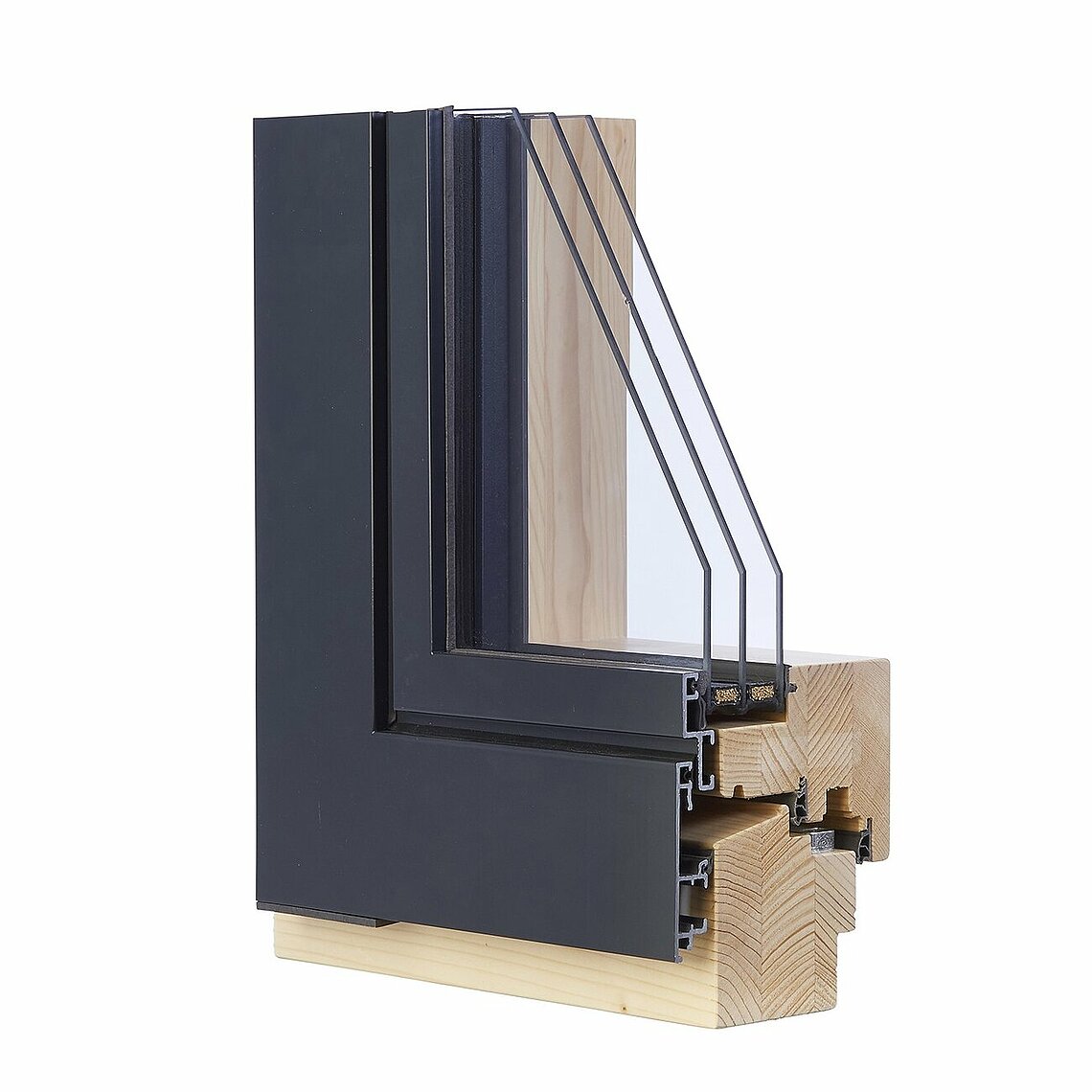 Musterecke von Außen, Holz-Alu-Fenster Modell "LONGLIFE OUT-DESIGN", außen flächenbündig
