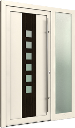Haustüre Modell "Florenz" mit vertikalem, dunklen Streifen in der Mitte, in dem sich übereinander kleine, quadratische Glasausschnitte befinden